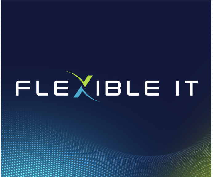 The image displays the text "FLEXIBLE IT" on a dark blue background, with the "X" in "FLEXIBLE" stylized in green and blue with a swoosh design.