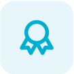 Blue outline of an award ribbon icon on a light blue rounded square background.
