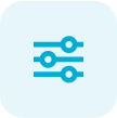 Blue icon of three horizontal sliders with circular handles, resembling a settings or control panel, on a light blue rounded square background.