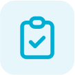 Blue clipboard icon with a checkmark in the center, set against a rounded light blue square background.