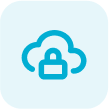 Blue cloud icon with a padlock in the center, representing cloud security or secure cloud storage, on a light blue rounded square background.