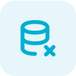 Blue icon of a database with an "X" mark in the lower right corner, on a light blue rounded square background.