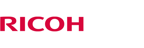 The image shows the partial red Ricoh logo on a light gray background, with only the letters "RICOH" visible on the left side.