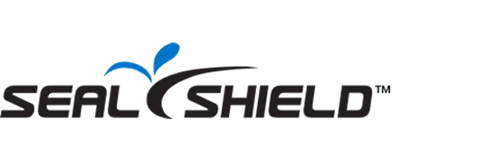 Seal Shield logo with stylized blue splash above the words "Seal Shield" in black, bold, modern font on a light gray background.